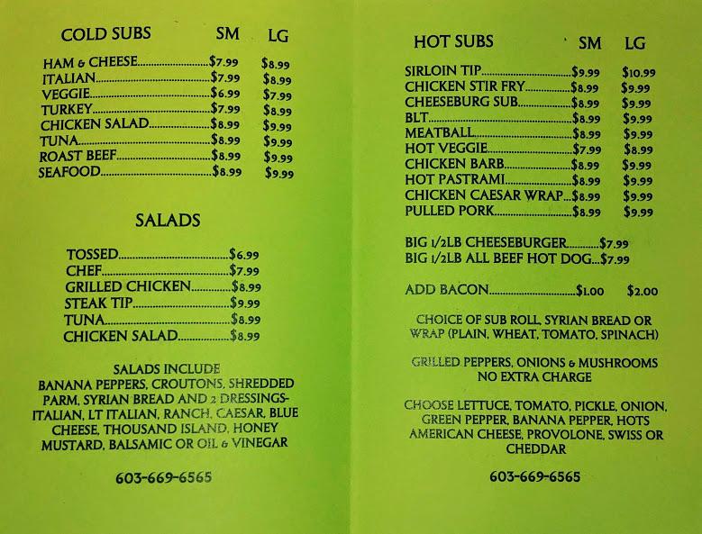 Menu at Candia Road Convenience Store, Manchester