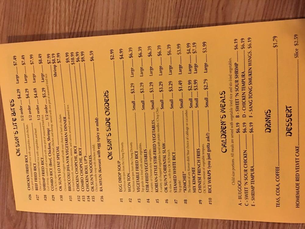 Menu at Ok Sun Oriental Restaurant, Columbus