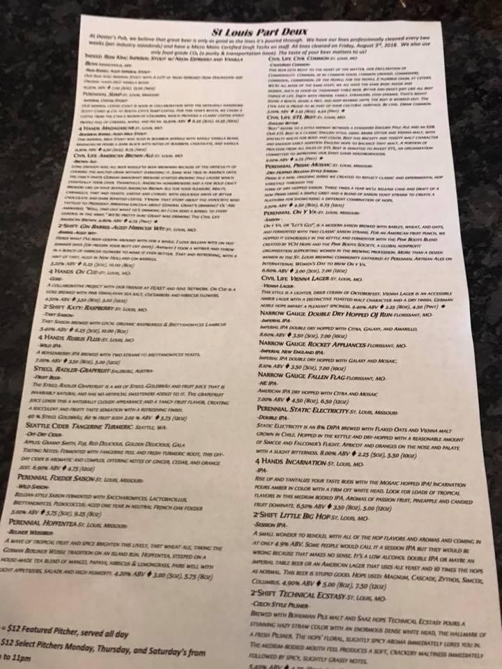 Menu at Dexter's Pub, Madison