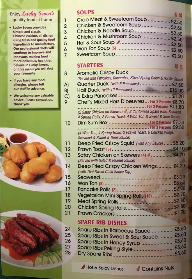 Menu at LUCKY SEVEN Chinese Takeaway fast food, Doncaster