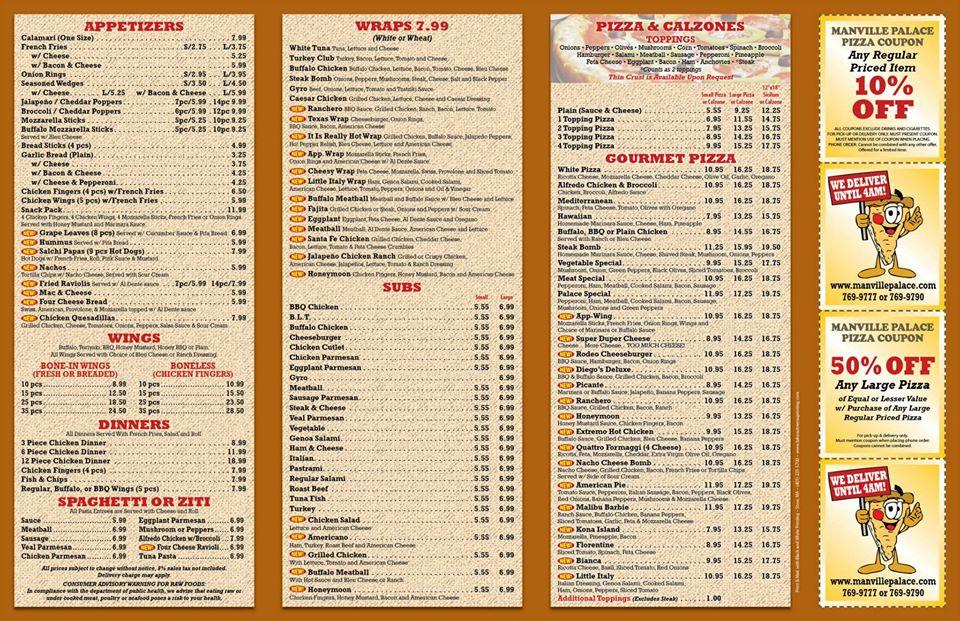 Menu at Manville Palace Pizza pizzeria, Lincoln