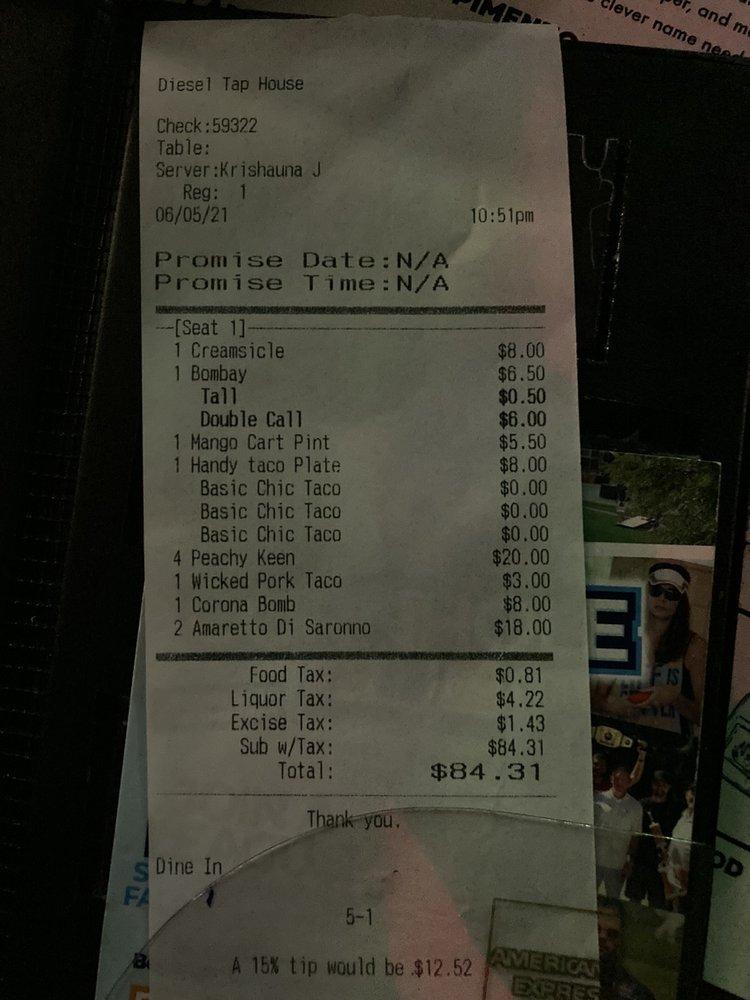 Menu at Diesel Tap House pub & bar, Buford