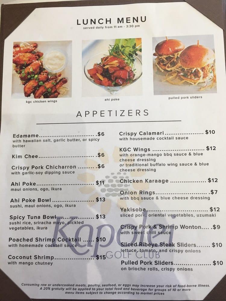 Menu at Kapolei Golf Club, Kapolei