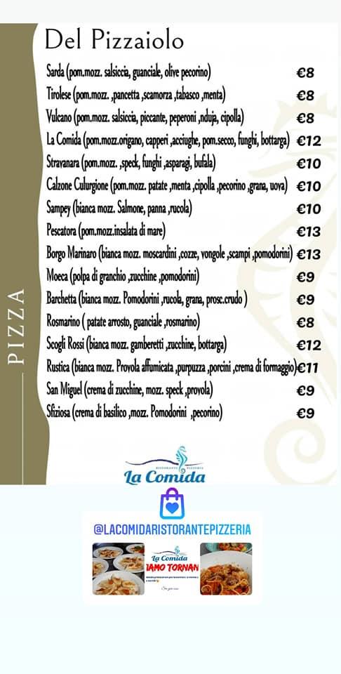 Menu Da La Comida Ristorante Pizzeria Tortol