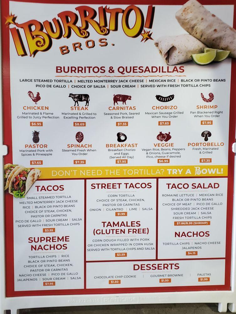 Menu at Burrito Bros restaurant, Kansas City