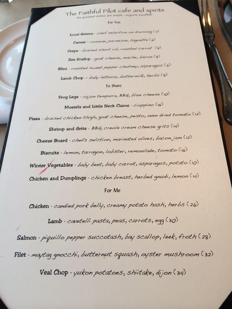 Menu at The Faithful Pilot Kitchen and Bar, Le Claire