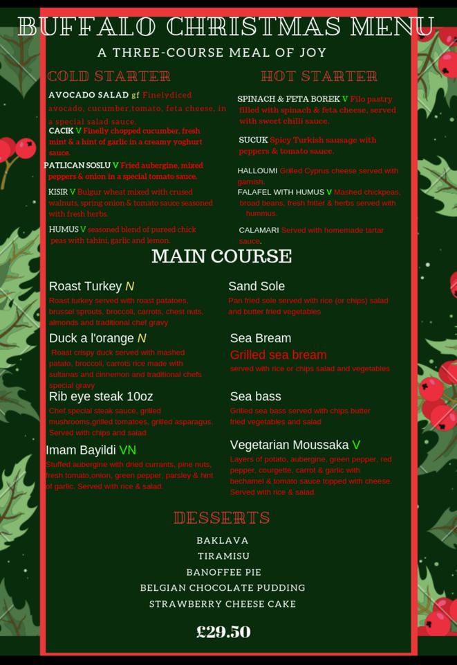 Menu at Buffalo Mediterranean Restaurant, Saint Neots