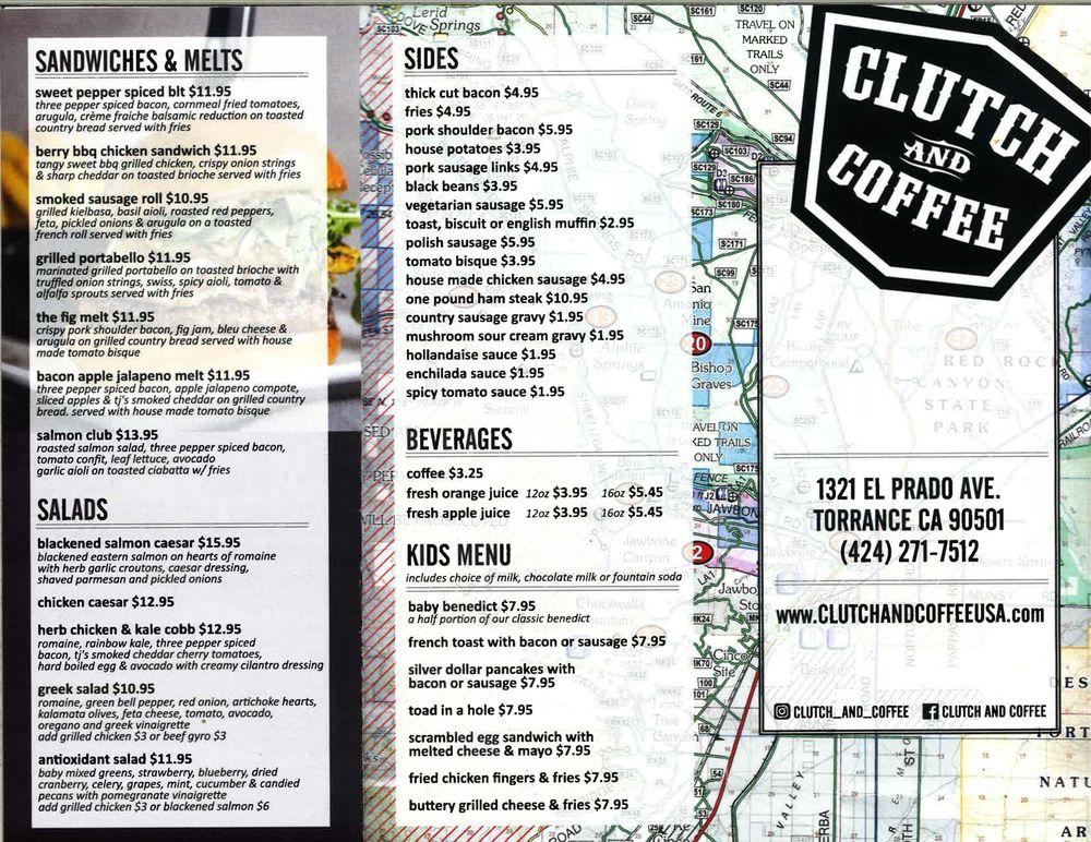 Menu at Clutch and Coffee cafe, Torrance