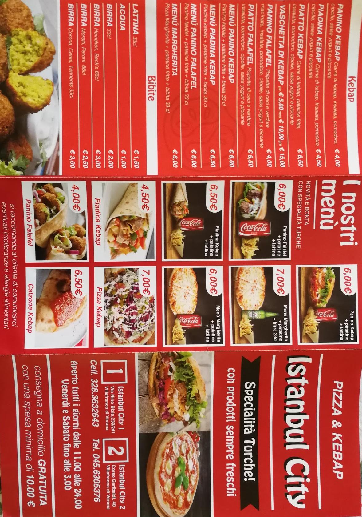 Menu at Istanbul City Pizza E Kebap restaurant, Villafranca di Verona