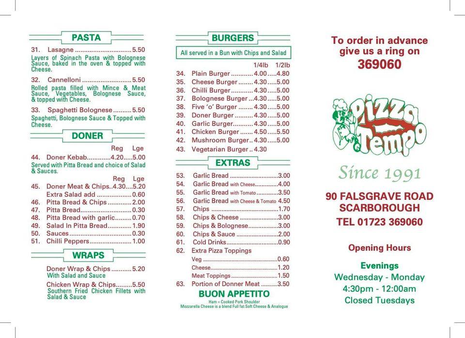 pizza tempo tours menu