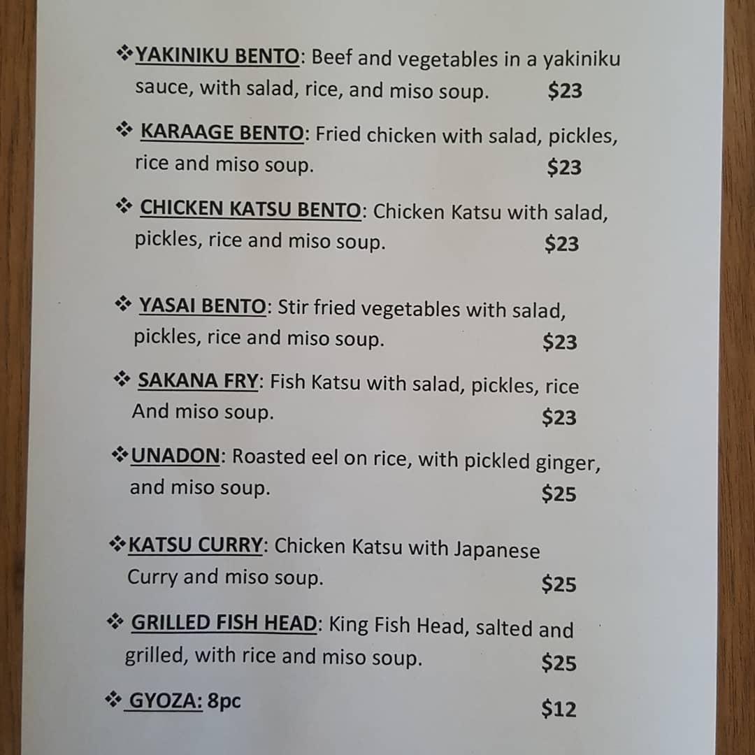 Menu at Shira Nui restaurant, Glen Waverley