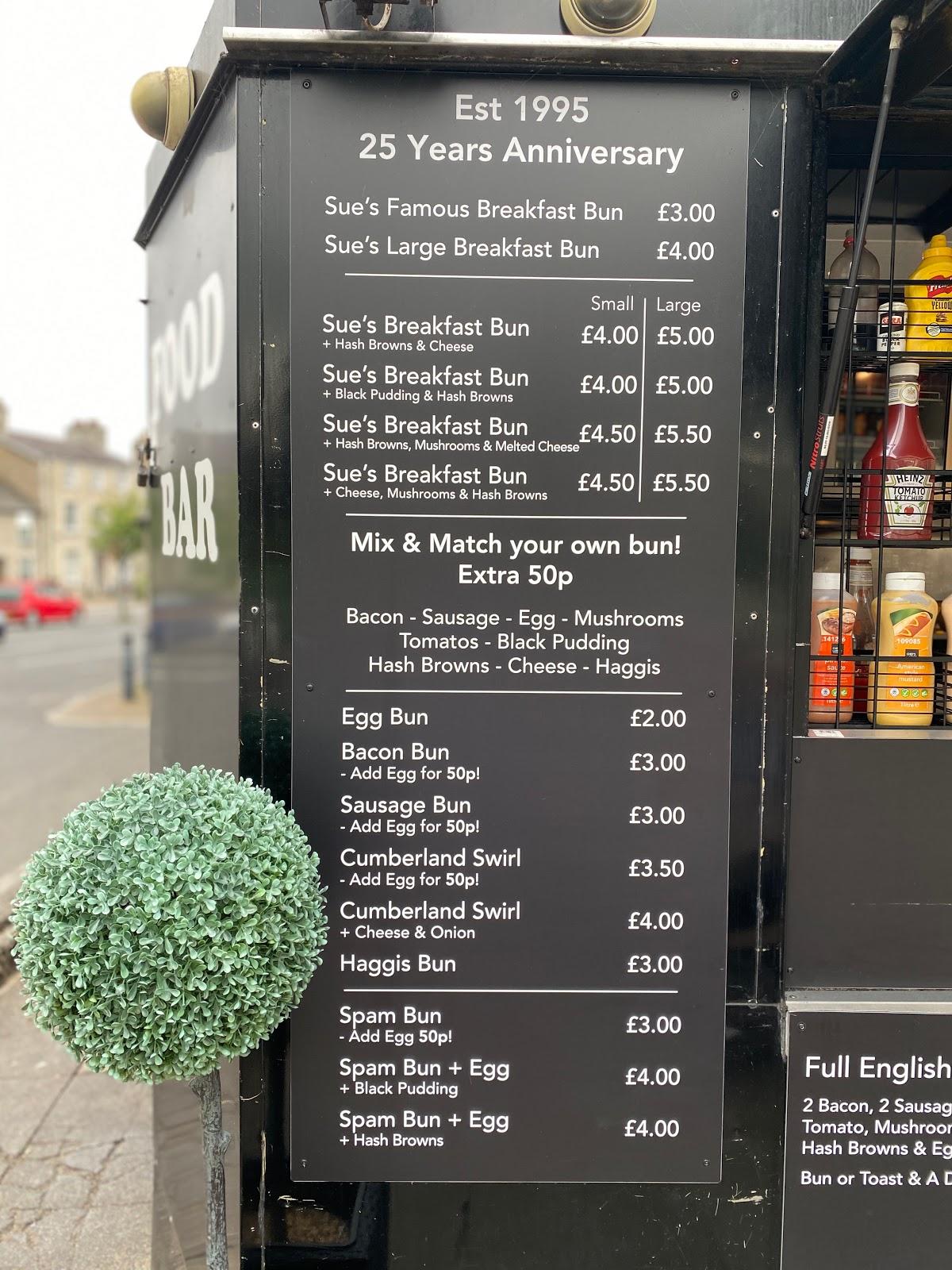 Menu at Sue's Cumbria Snack Bar Ltd, Milnthorpe