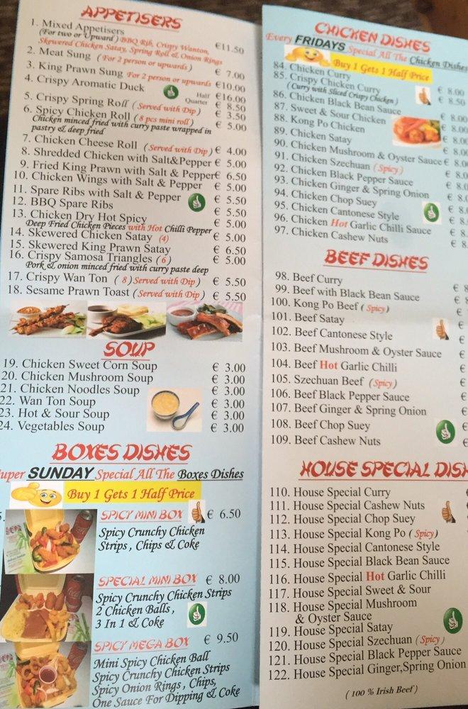 Carta del restaurante Lees Chinese, Irlanda