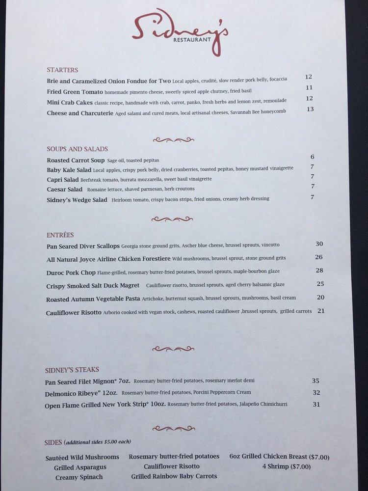 Menu at Sidney's Restaurant, Buford, Lanier Islands Pkwy