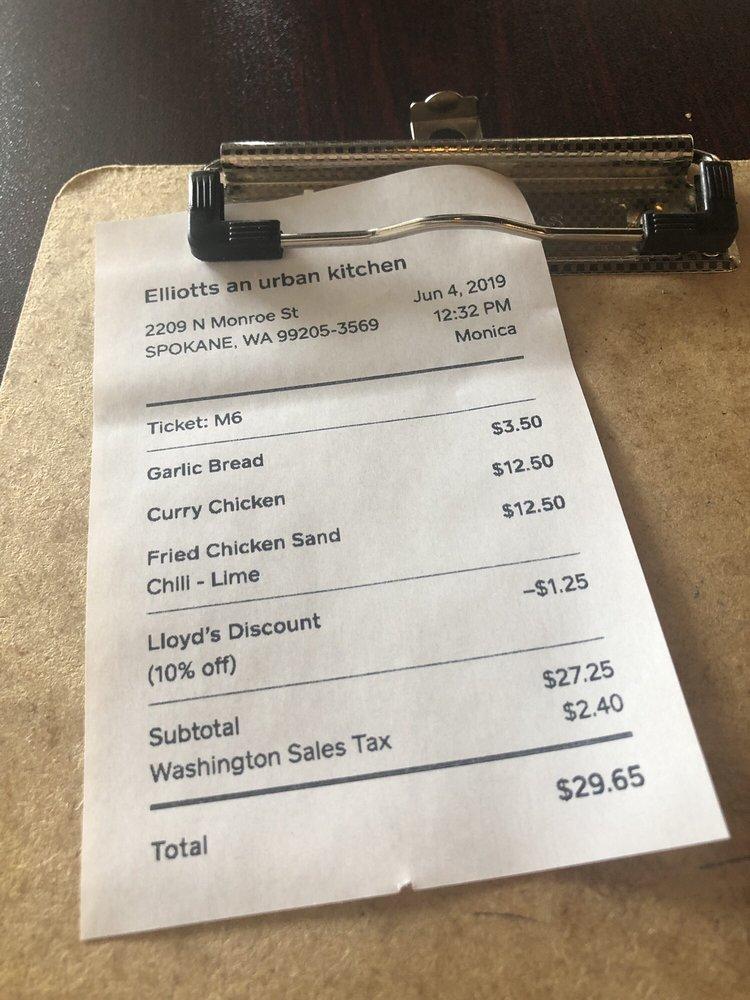 Menu at Elliotts an urban kitchen restaurant, Spokane