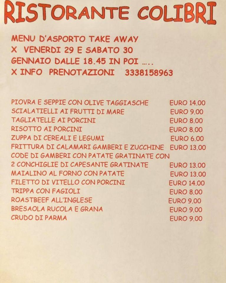Menu di Ristorante Self Service Colibri' Bellusco 