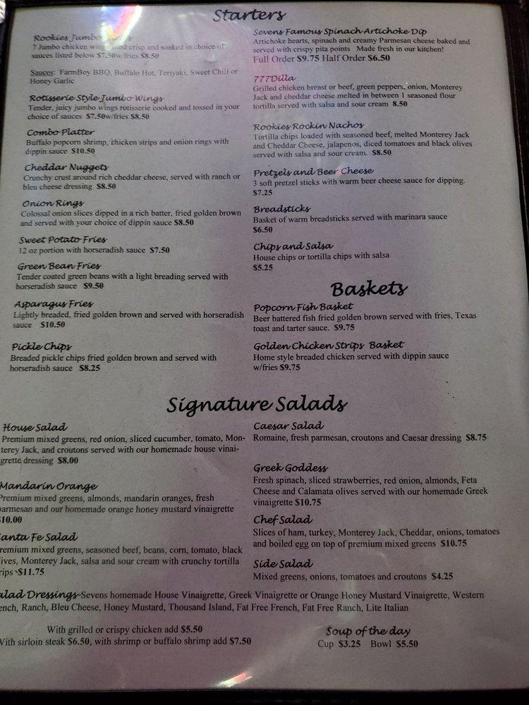 Menu at Rookies Rockin' Sports Bar, Clear Lake
