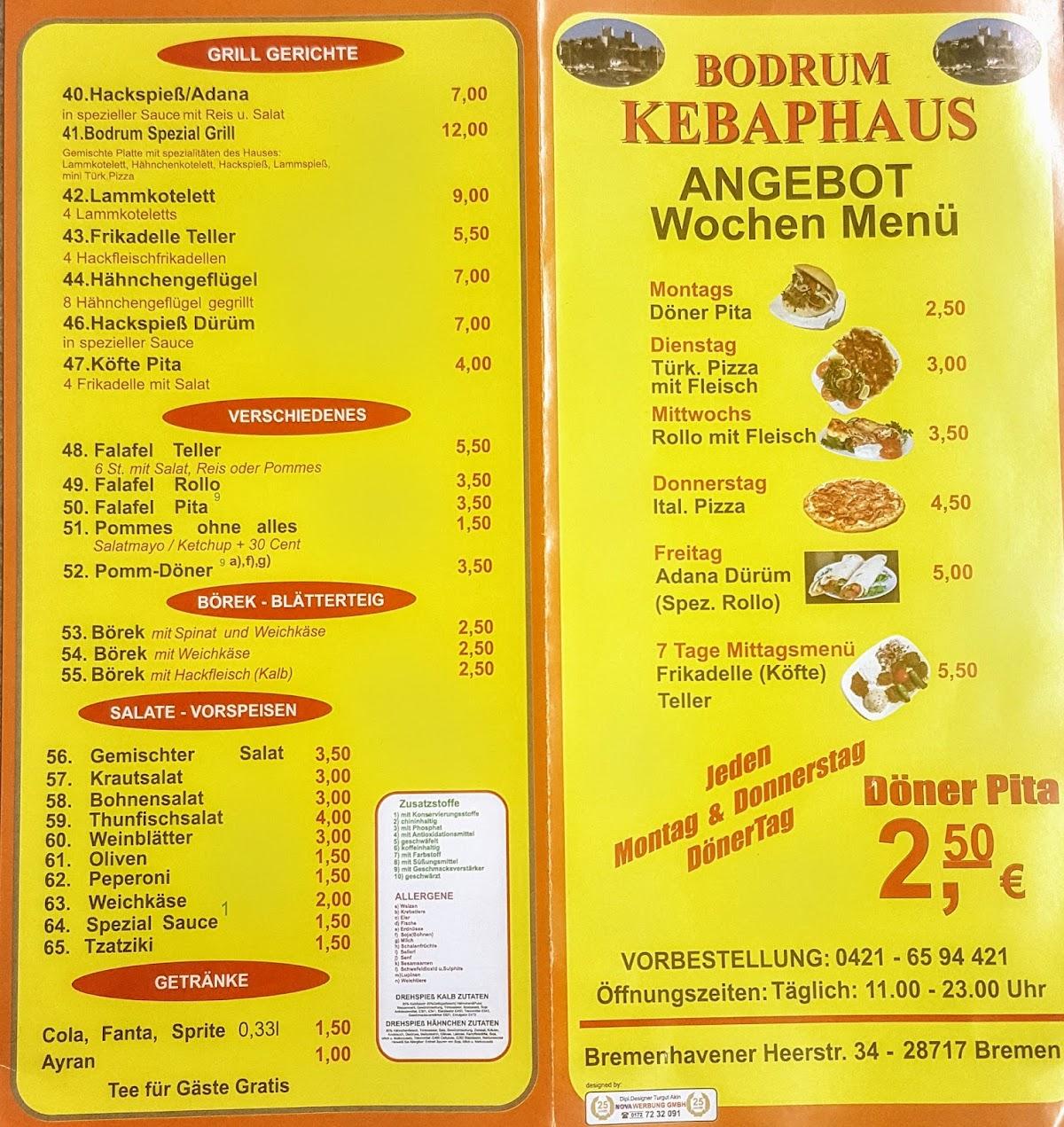 Speisekarte von Bodrum Kebab-Haus restaurant, Bremen