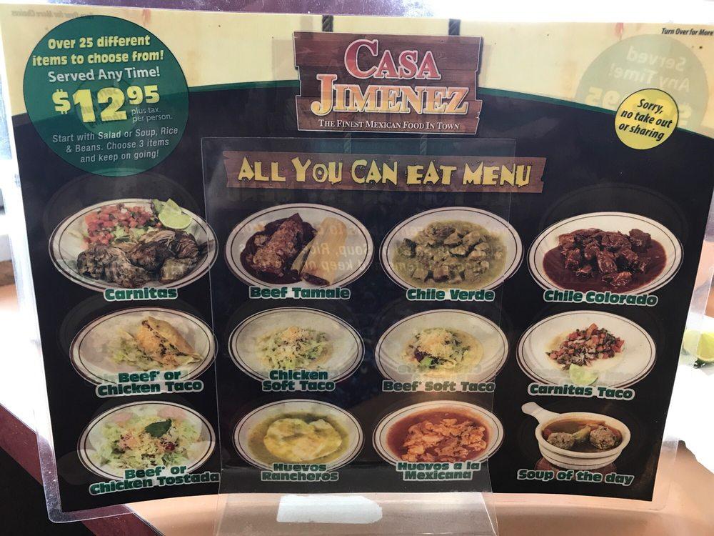 Menu at Casa Jimenez Mexican Grill restaurant, Riverside