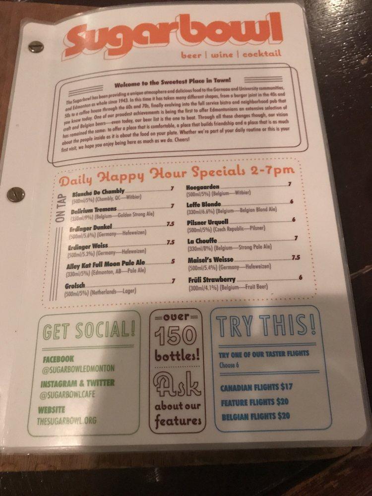 Menu at Sugarbowl cafe, Edmonton