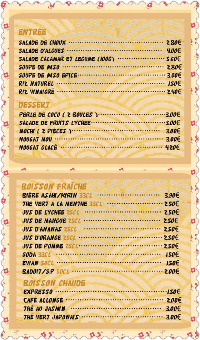 Menu at Bingo Sushi restaurant, Annecy
