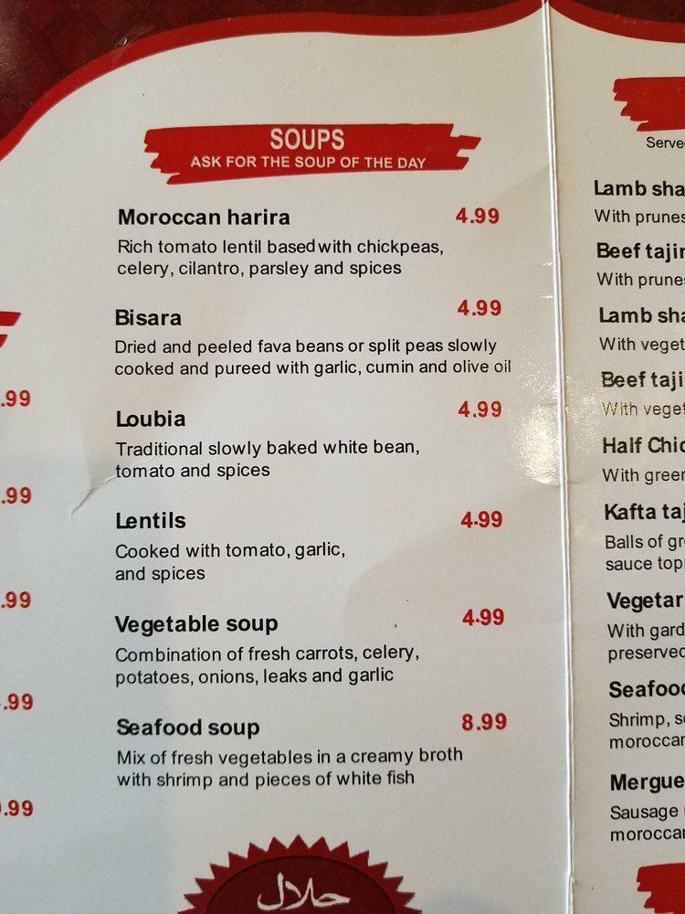 Menu at Dar Tajine Moroccan Restaurant, Plantation