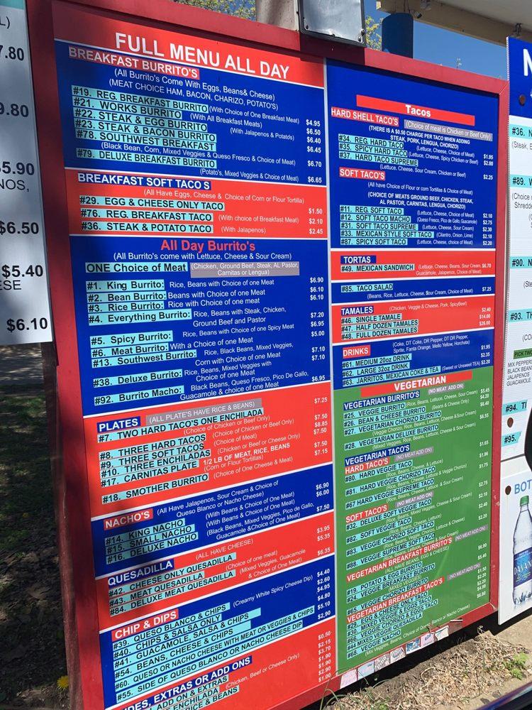 Menu at Burrito King fast food, Lawrence, 900 Illinois St