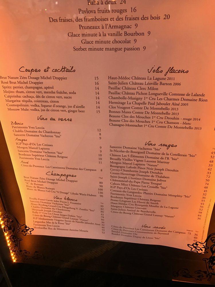 Menu au Le Petit Lutetia restaurant, Paris, 107 Rue de Sèvres