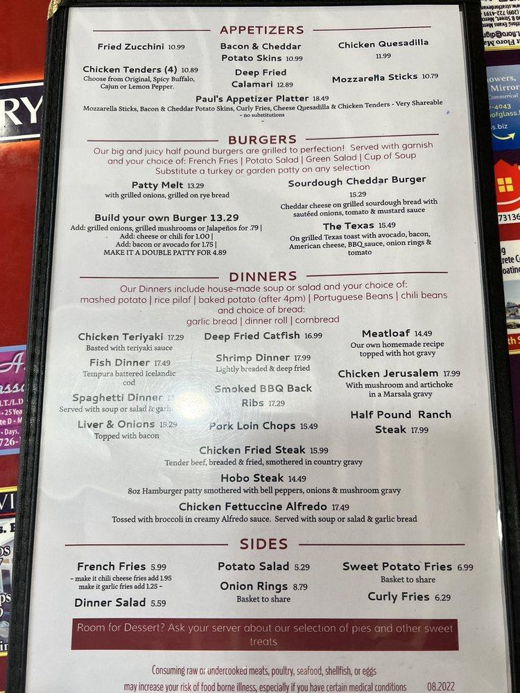 Menu at Yosemite Station restaurant, Merced