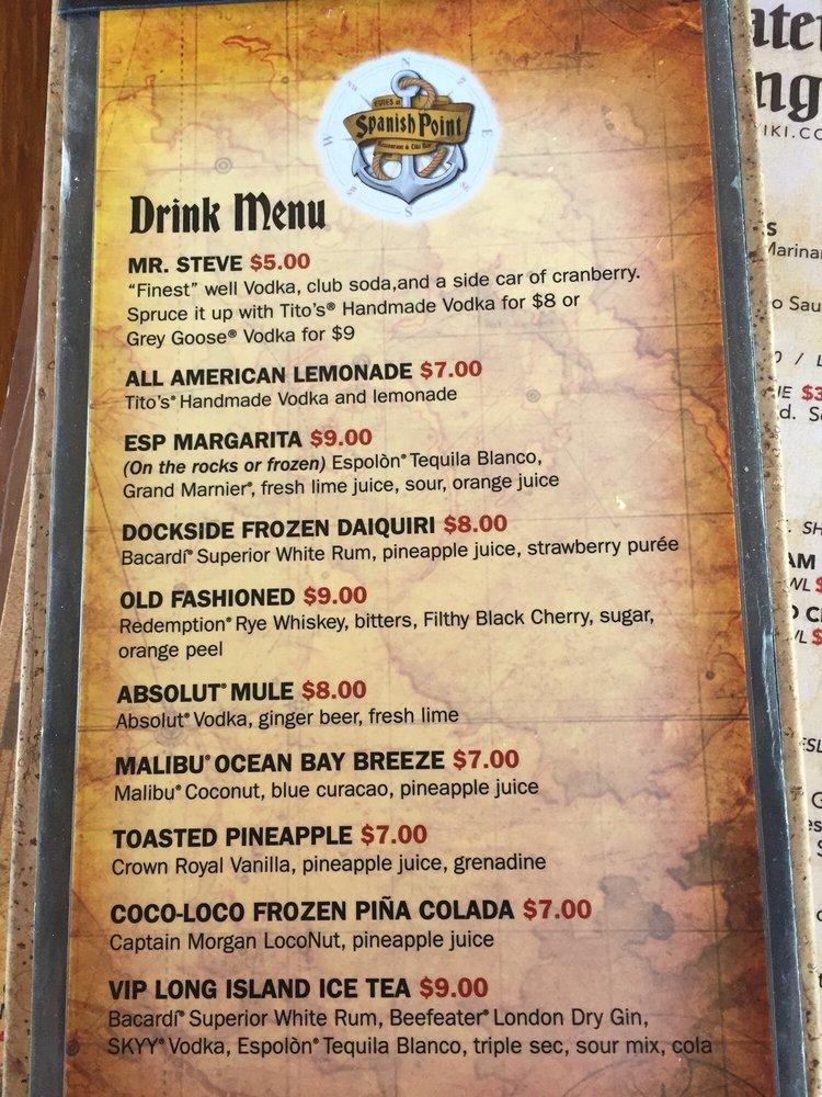 Menu at Spanish Point - The Tiki pub & bar, Osprey