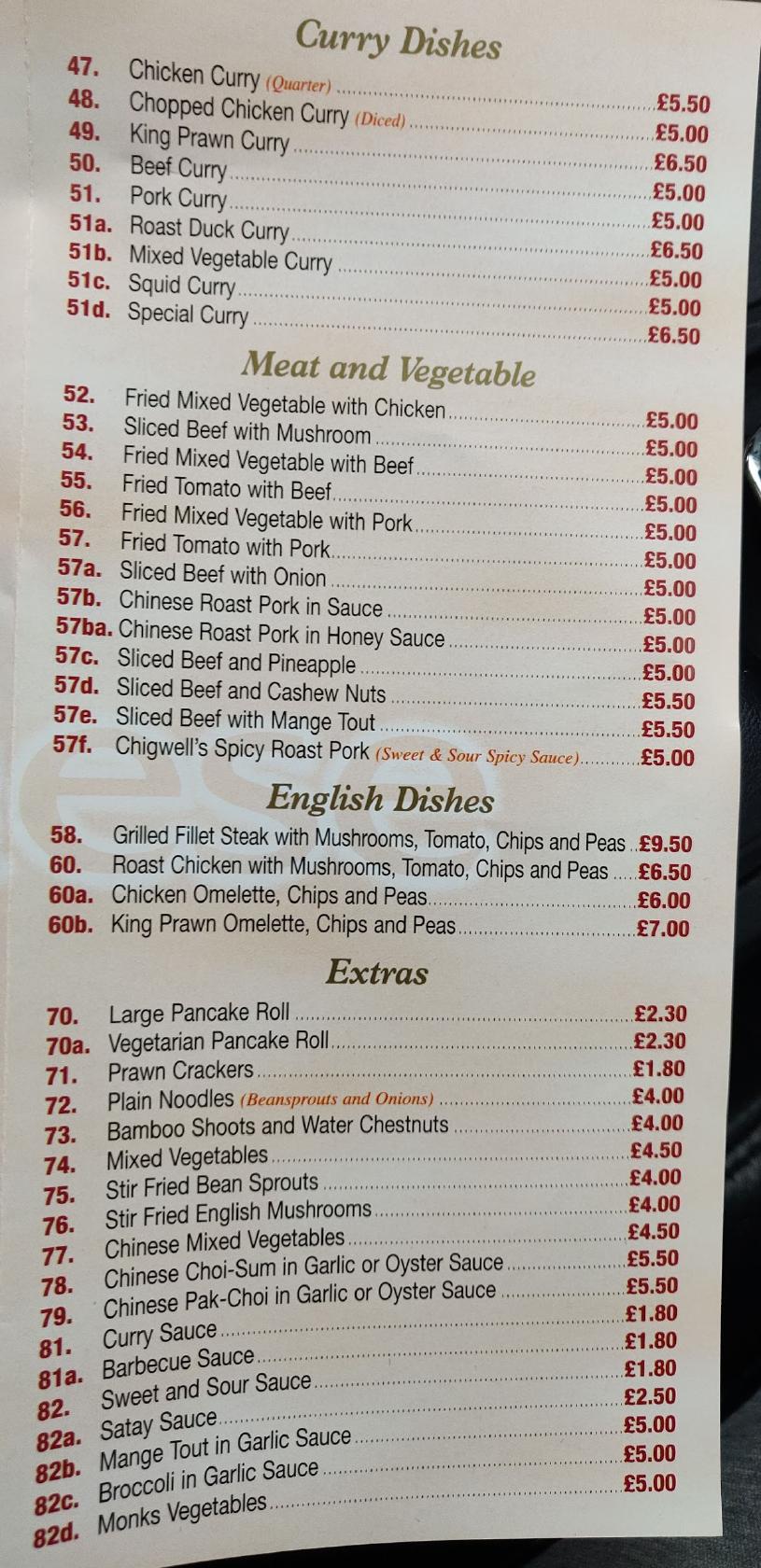 Menu at Chigwell Chinese Takeaway fast food, Chigwell
