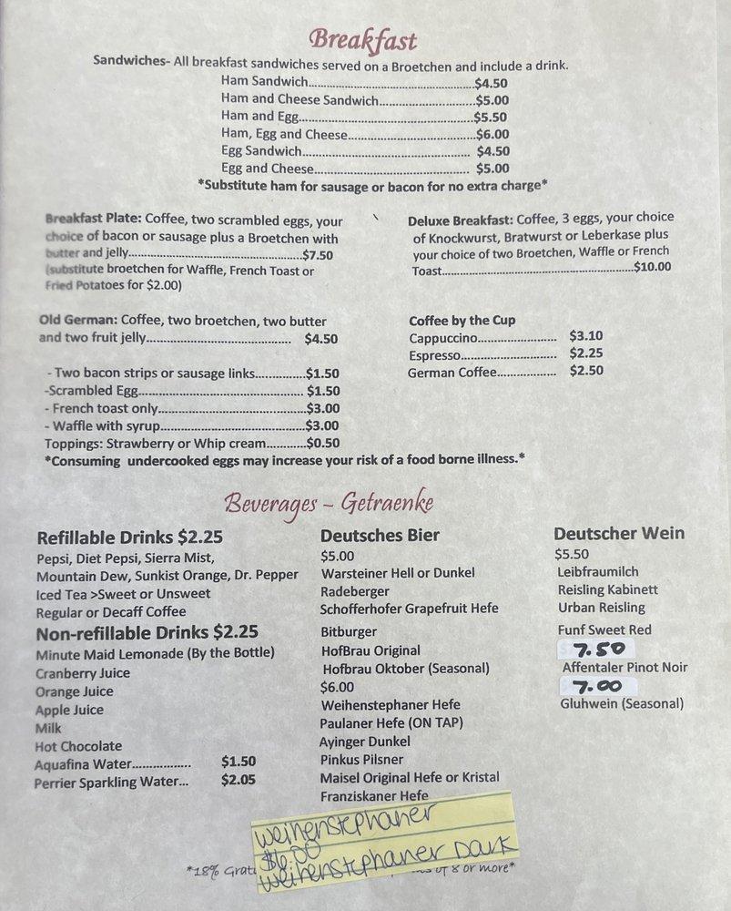 Menu at Max & Moritz Bakery & Restaurant, Fayetteville