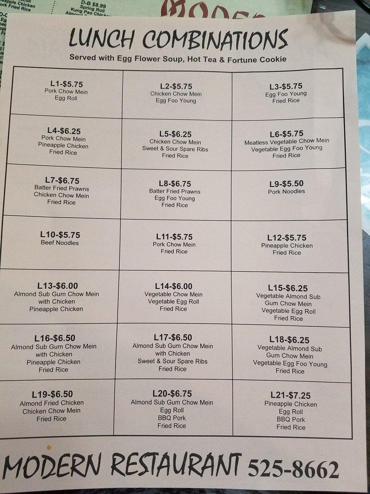 Menu at Modern Restaurant, Walla Walla