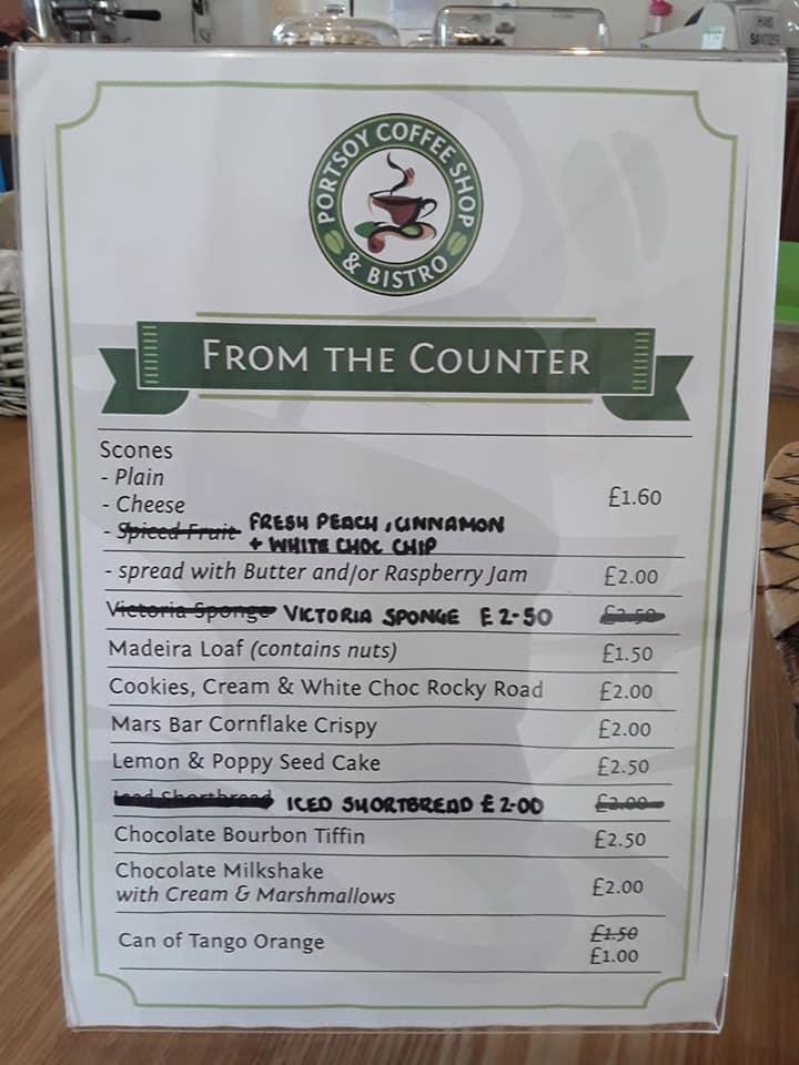 Menu at Portsoy Coffee Shop cafe, Portsoy