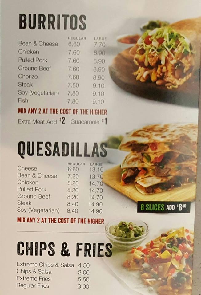 Bar shop burrito menu