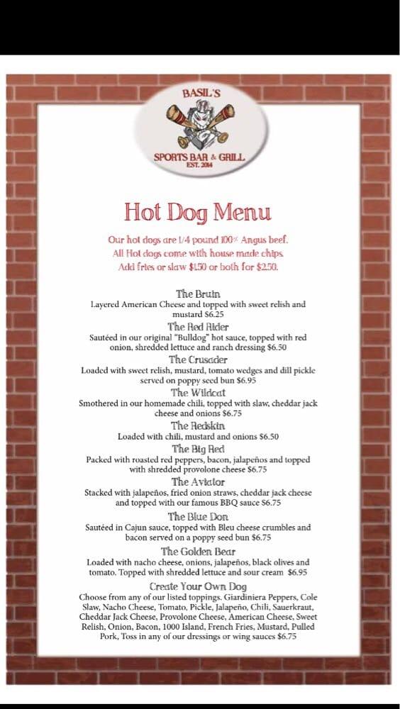 Menu at Basil's Sports Bar & Grill, Weirton