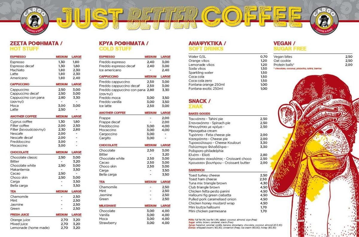 Menu at Cargo Coffee & Bake Lakatamia, Nicosia