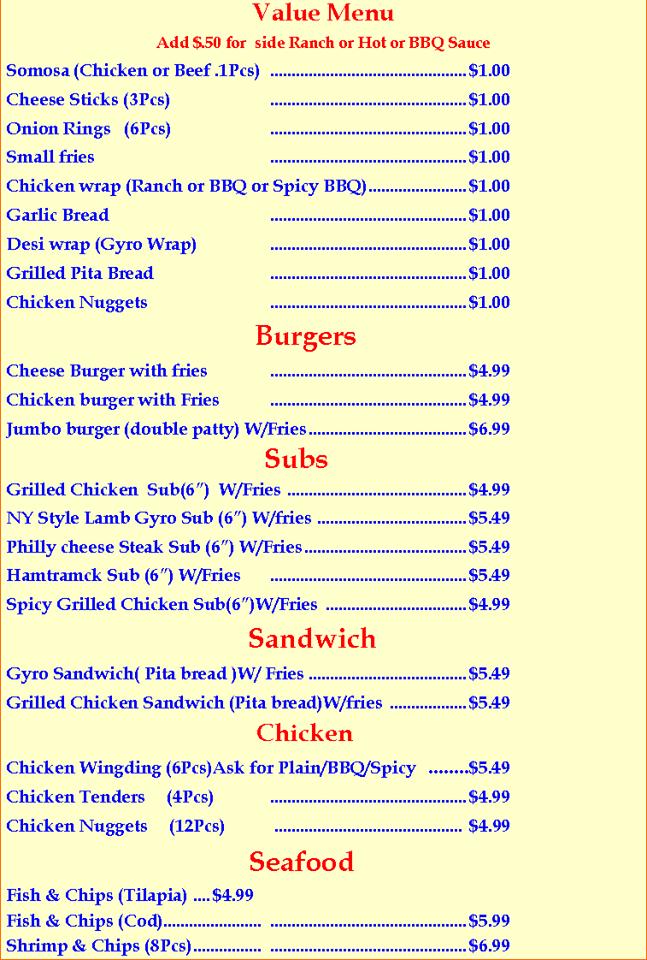 Menu at Halal Desi Pizza & Gyro's pizzeria, Hamtramck