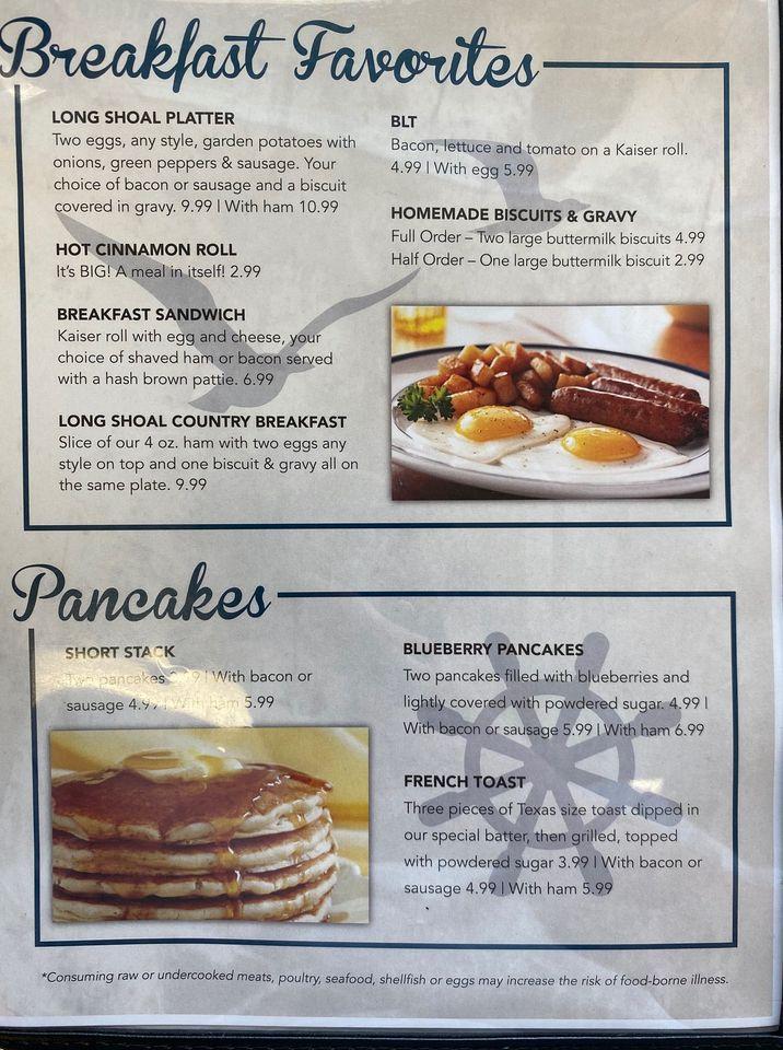 Menu at Long Shoal Marina/Restaraunt restaurant, USA