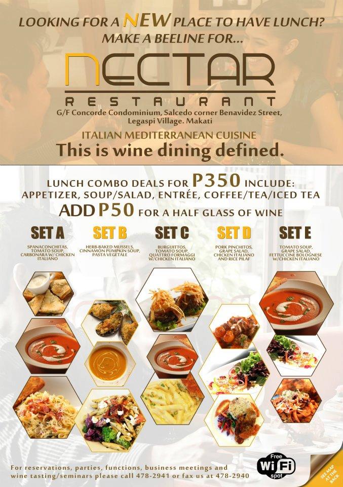 Carta de Nectar Restaurant, Makati, Corner of Salcedo and Benavidez Street