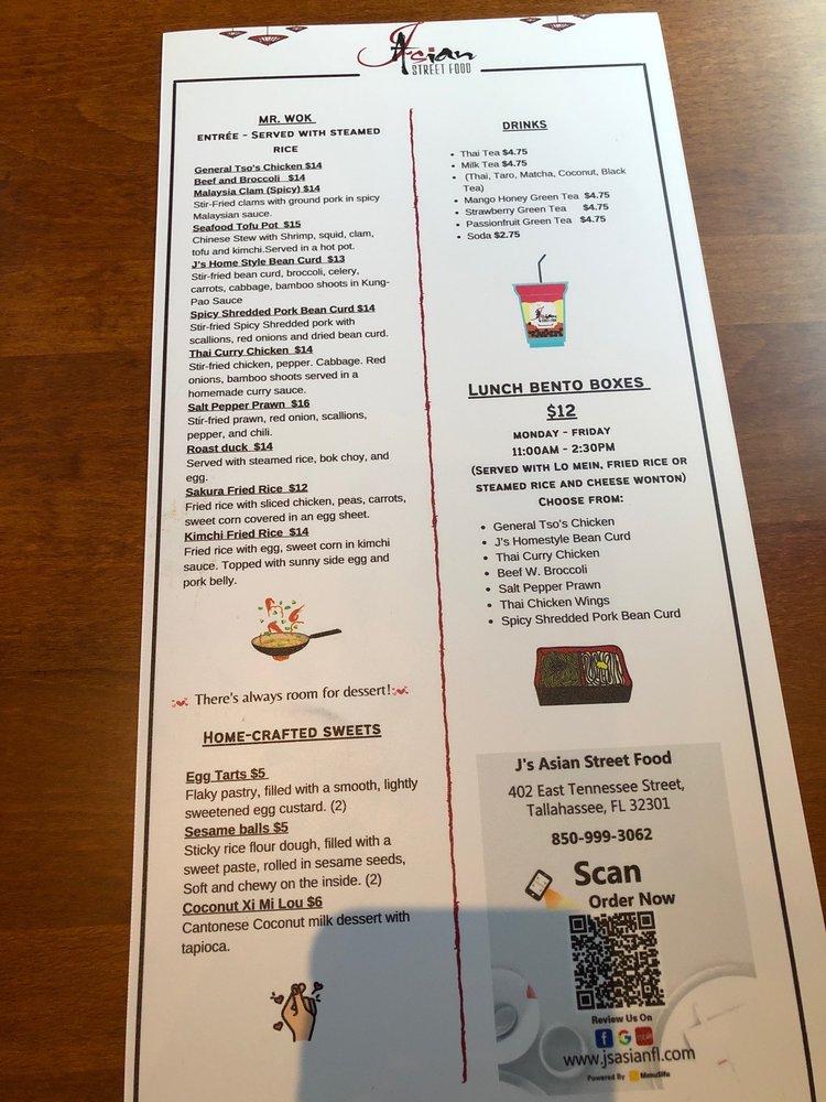 Menu At Js Asian Street Food Restaurant Tallahassee 0188