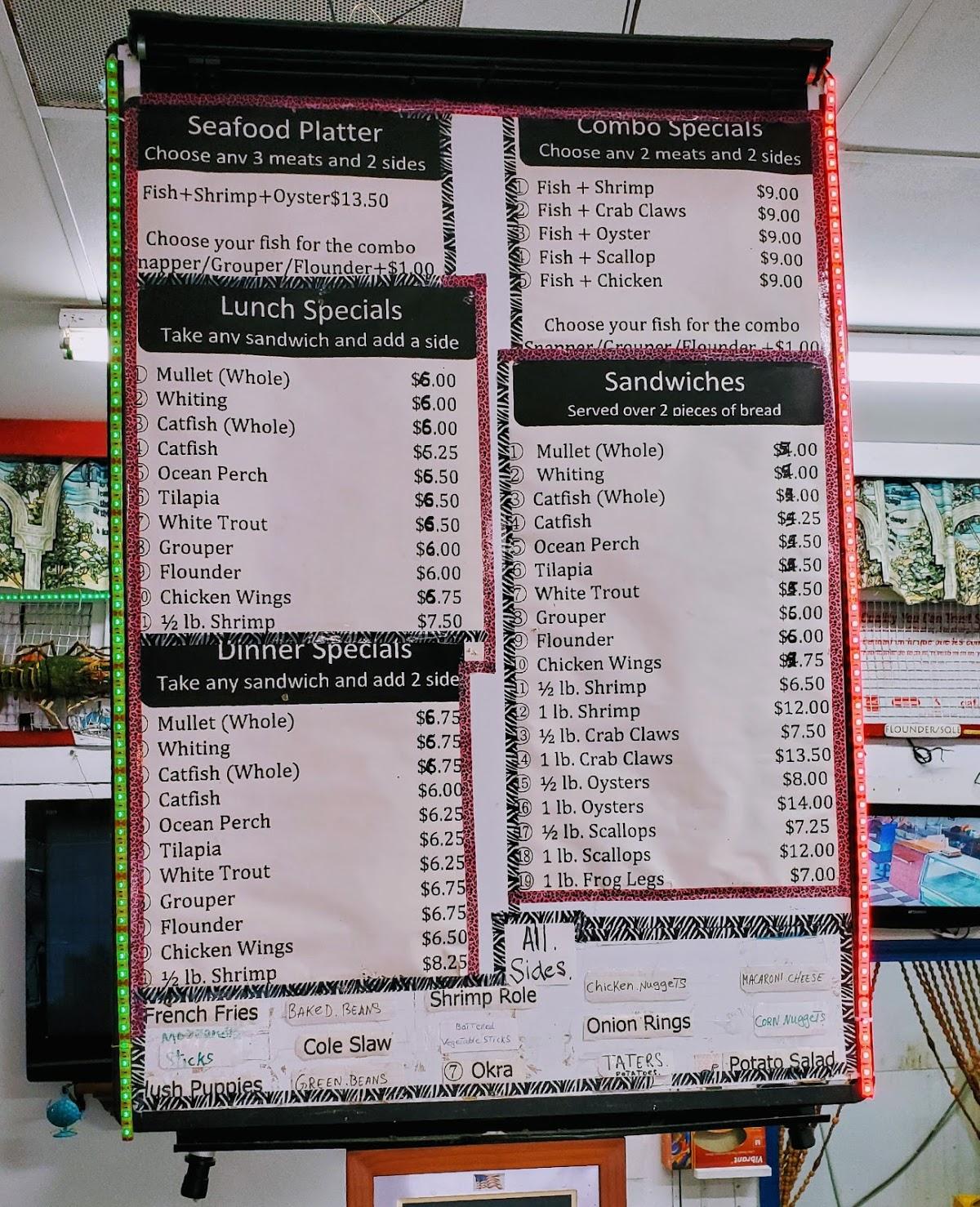 Carta del restaurante Justin Seafood, Montgomery