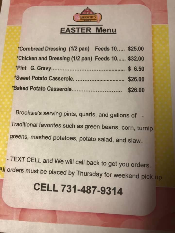 Menu at Brooksie's Barn, Jackson