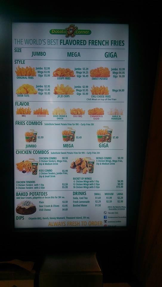 Menu at Potato Corner fast food, Escondido