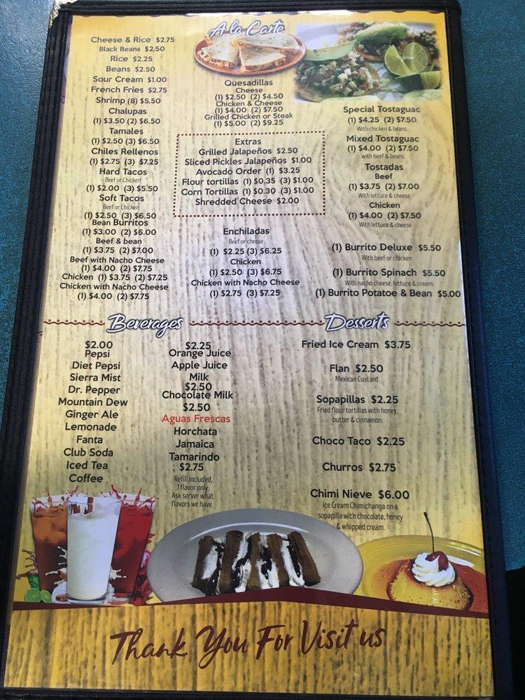 Menu at Acapulco Mexican Restaurant, Rosman