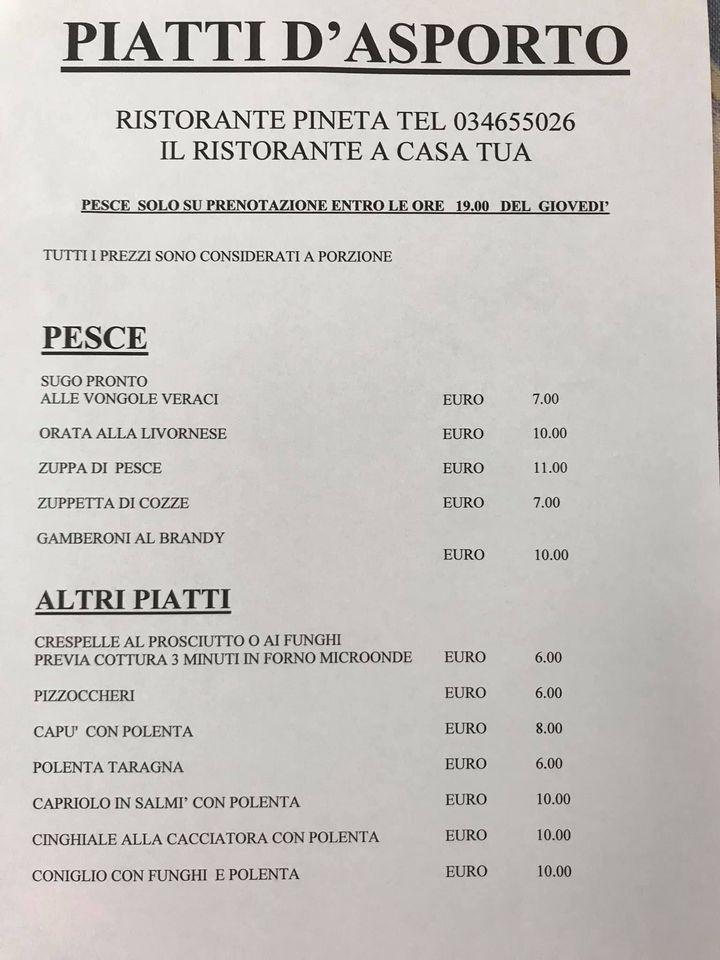 Menu di Albergo Ristorante Pineta Schilpario 