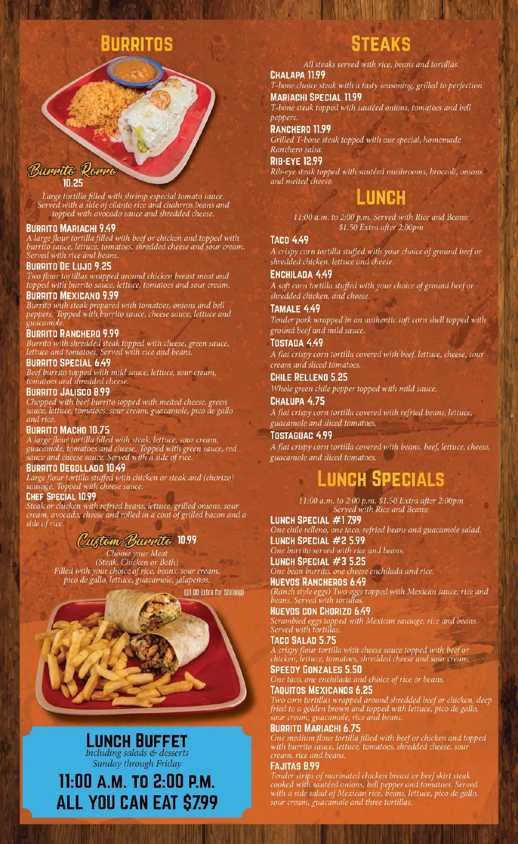 Menu at Don Bigotes Mexican Restaurant Gadsden, Gadsden