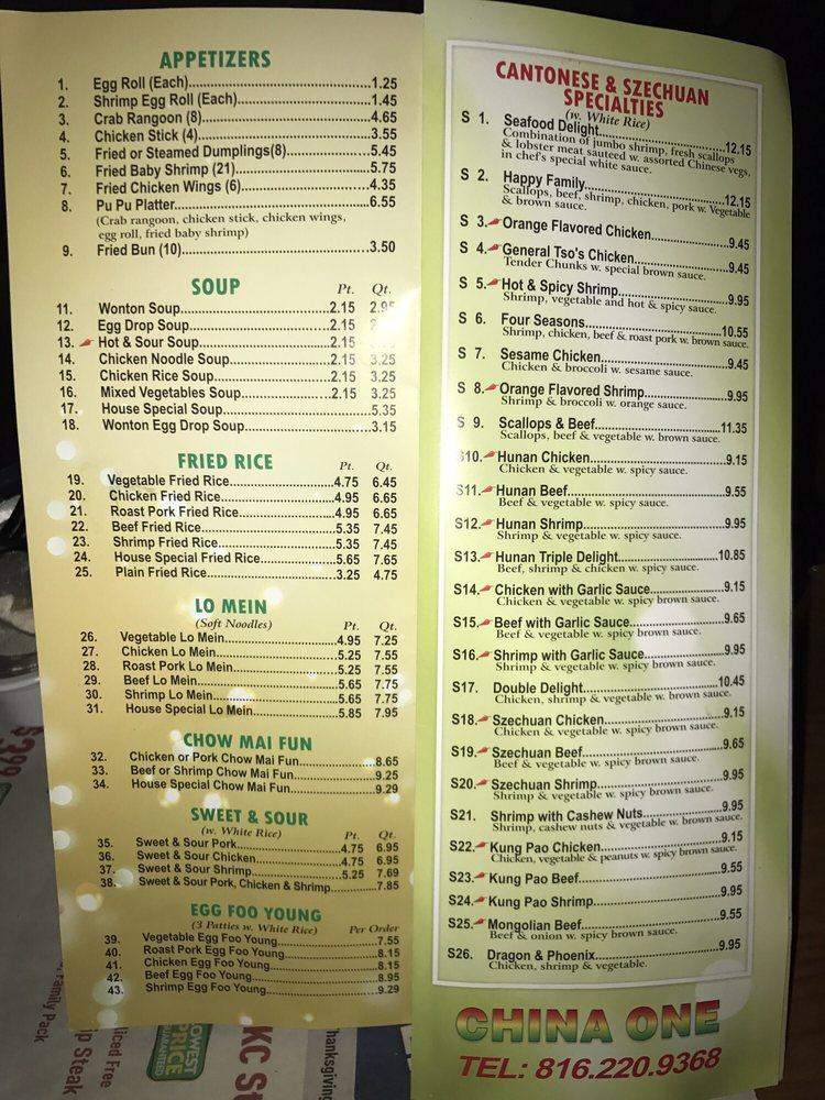 Menu at China One restaurant, Blue Springs, MO-7