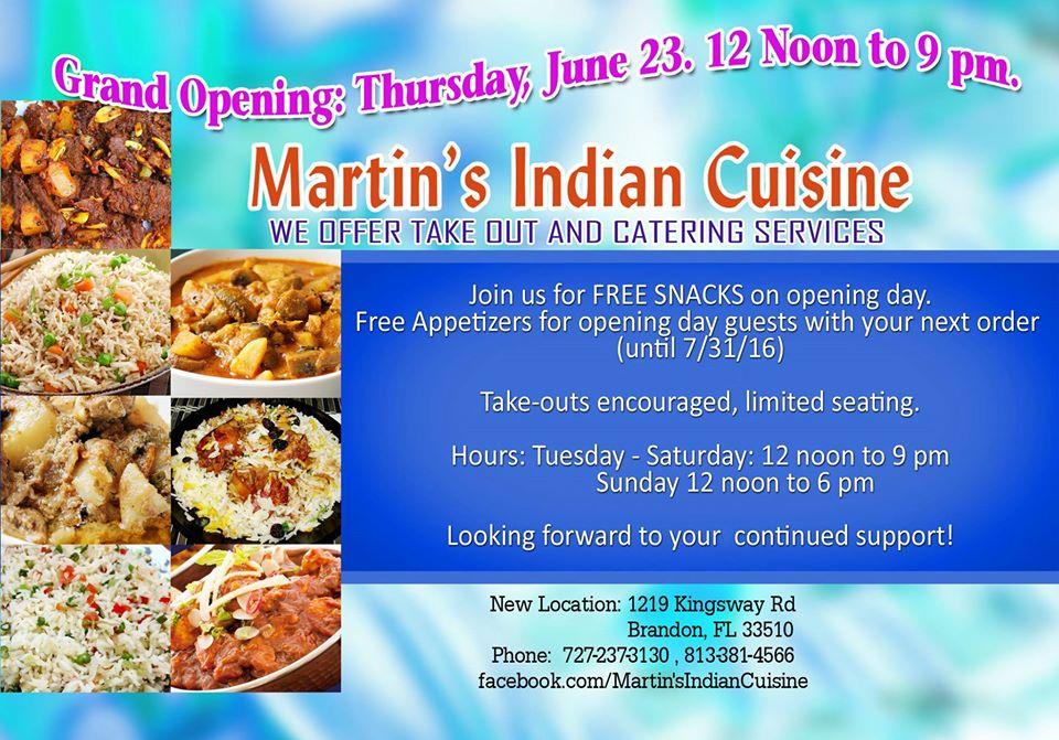 Martin's Indian Cuisine in Brandon - Restaurant menu and reviews