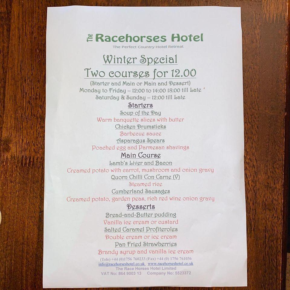 Menu at Racehorses Hotel pub & bar, Kettlewell